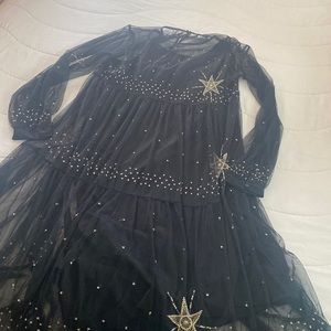 Black tulle with gold embroidery maxi dress